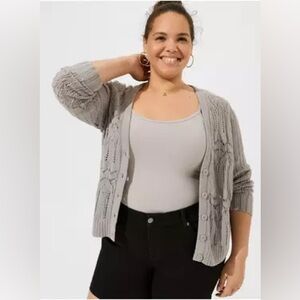 Torrid Gray Knit pointelle button Cardigan Sweater